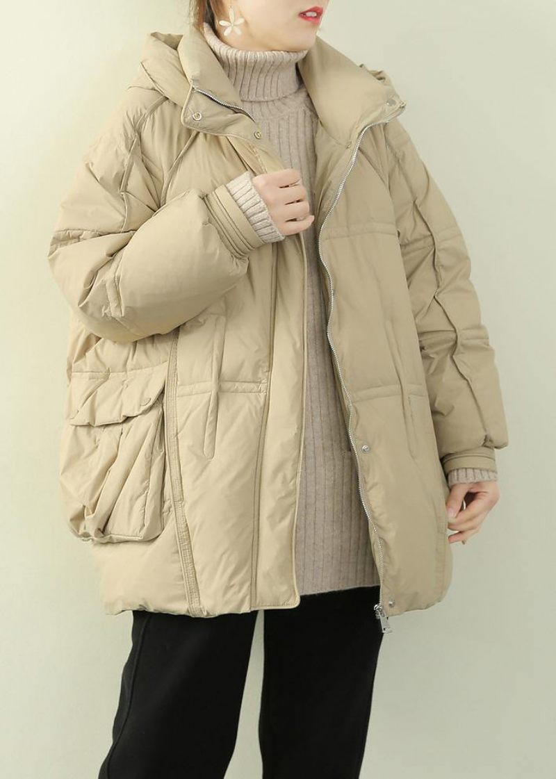 2024 Oversize Varm Vinterkappa Vinterstativ Krage Kappor Beige Huva Vinter Ytterkläder - Beige
