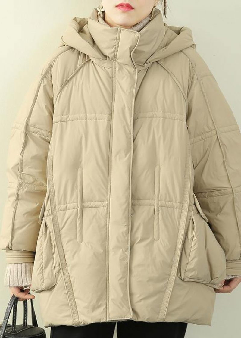 2024 Oversize Varm Vinterkappa Vinterstativ Krage Kappor Beige Huva Vinter Ytterkläder - Beige