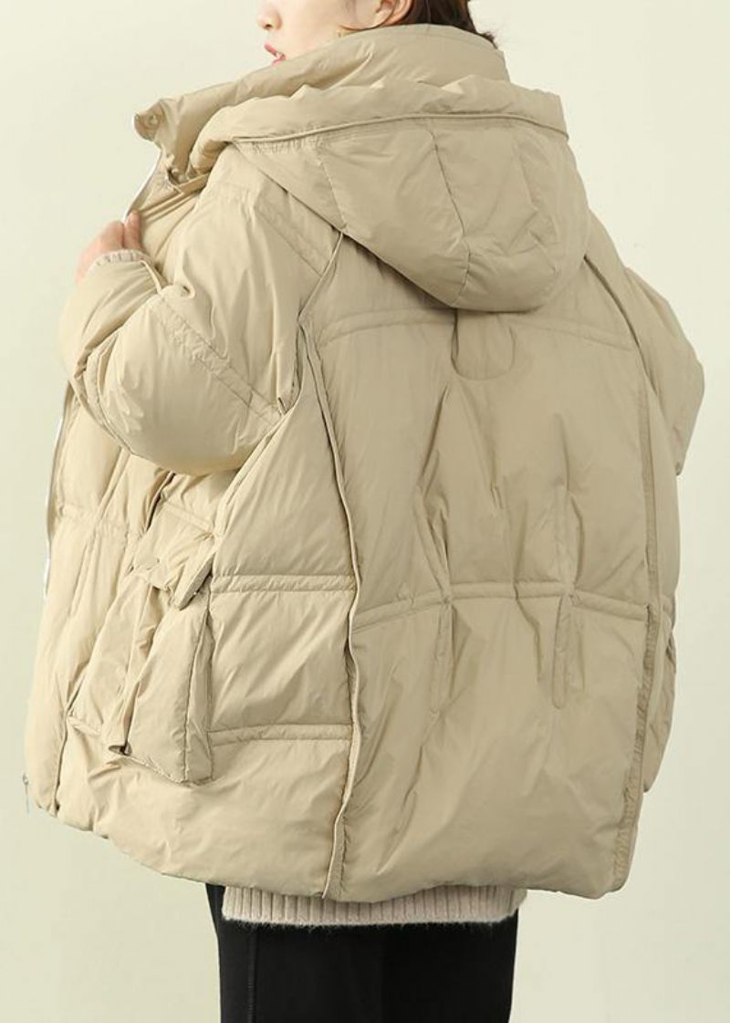 2024 Oversize Varm Vinterkappa Vinterstativ Krage Kappor Beige Huva Vinter Ytterkläder - Beige