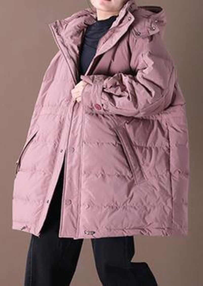 2024 Rosa Dunjacka Vinter Plus Size Snöjackor Huvfickor Dam Överrock - Rosa