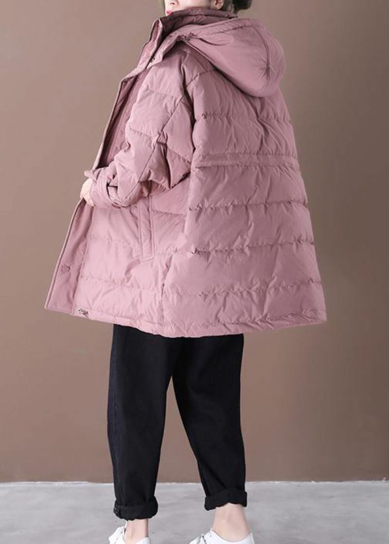 2024 Rosa Dunjacka Vinter Plus Size Snöjackor Huvfickor Dam Överrock - Rosa