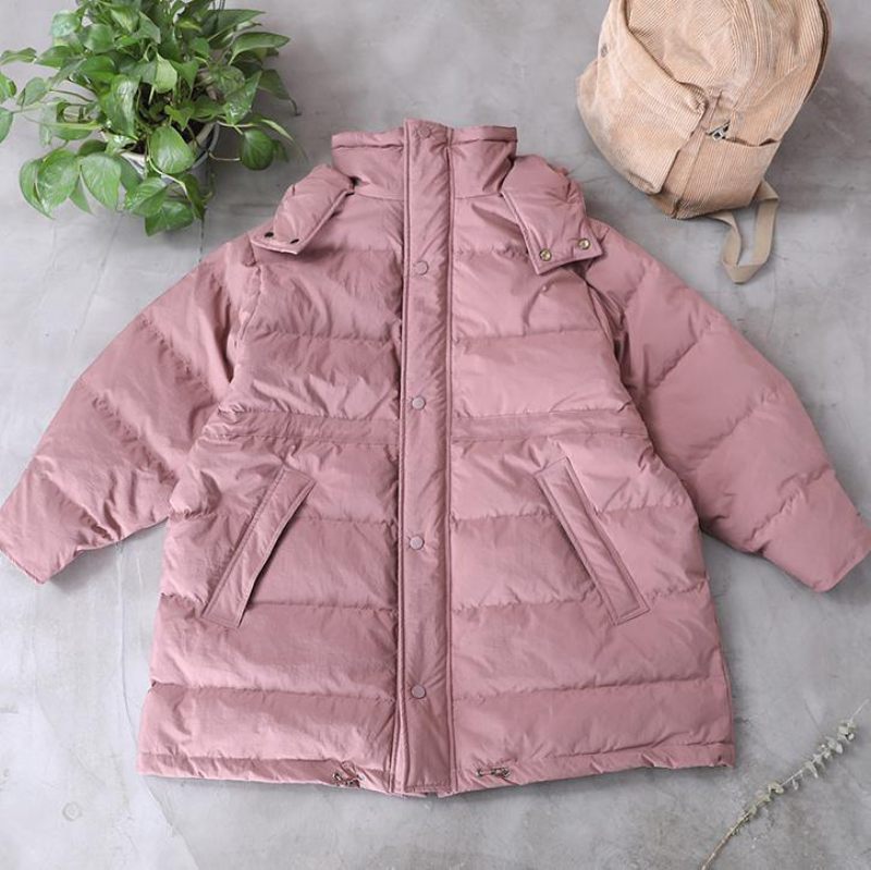 2024 Rosa Dunjacka Vinter Plus Size Snöjackor Huvfickor Dam Överrock - Rosa