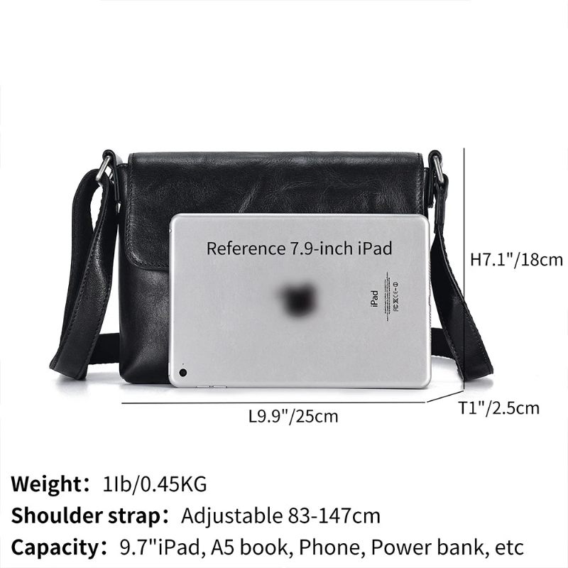 Äkta Läder Crossbody-väska För Män Flap Axelväskor Svart Liten Messenger Bag Work - Svart