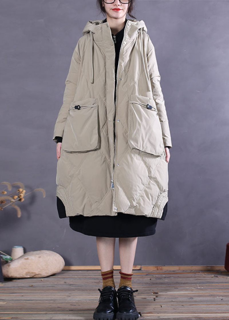 Art Khaki Hooded Pockets Duck Down Vinterdunkappa