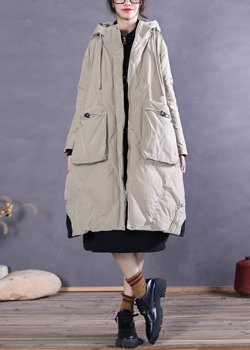 Art Khaki Hooded Pockets Duck Down Vinterdunkappa - Dunjackor för kvinnor