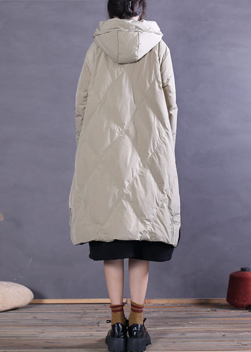 Art Khaki Hooded Pockets Duck Down Vinterdunkappa - Dunjackor för kvinnor