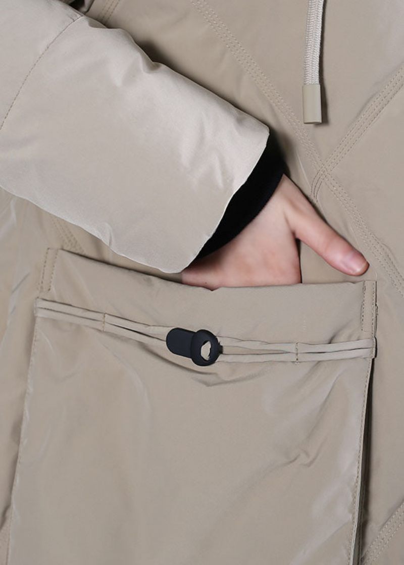 Art Khaki Hooded Pockets Duck Down Vinterdunkappa - Dunjackor för kvinnor