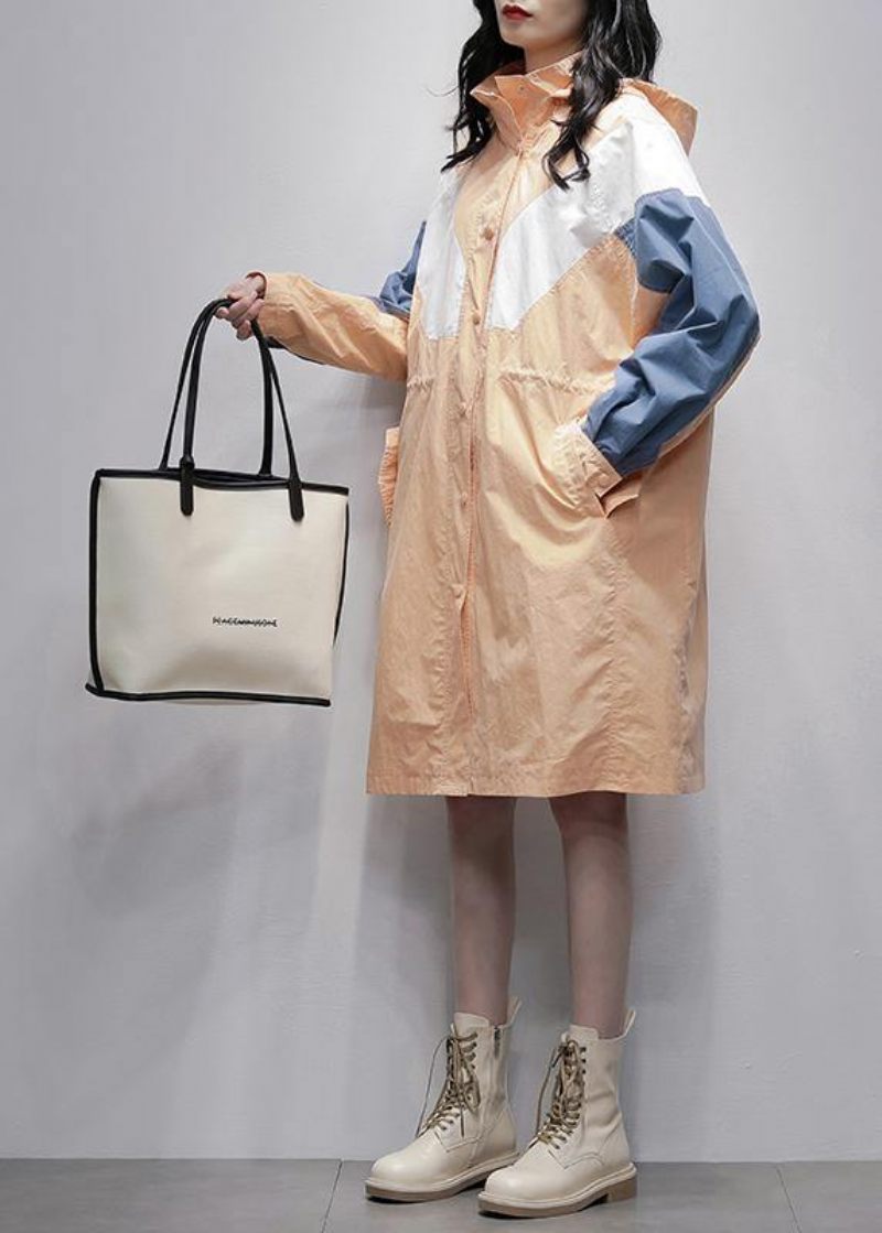 Art Orange Plus Size Kappor Dam Blusar Tyger Huva Dragkedja Lapptäcke Ytterkläder - Trenchcoats för kvinnor
