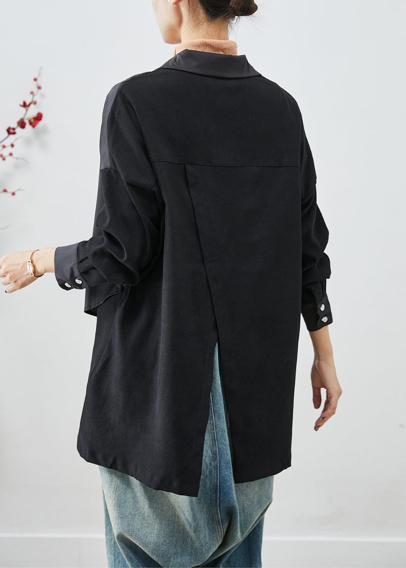 Bohemian Black Asymmetrical Patchwork Back Öppen Bomullsjackor Höst - Vinterkappor för kvinnor
