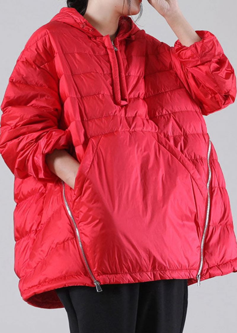 Bohemian Röda Hooded Pockets Duck Dunjackor Vinter - Dunjackor för kvinnor