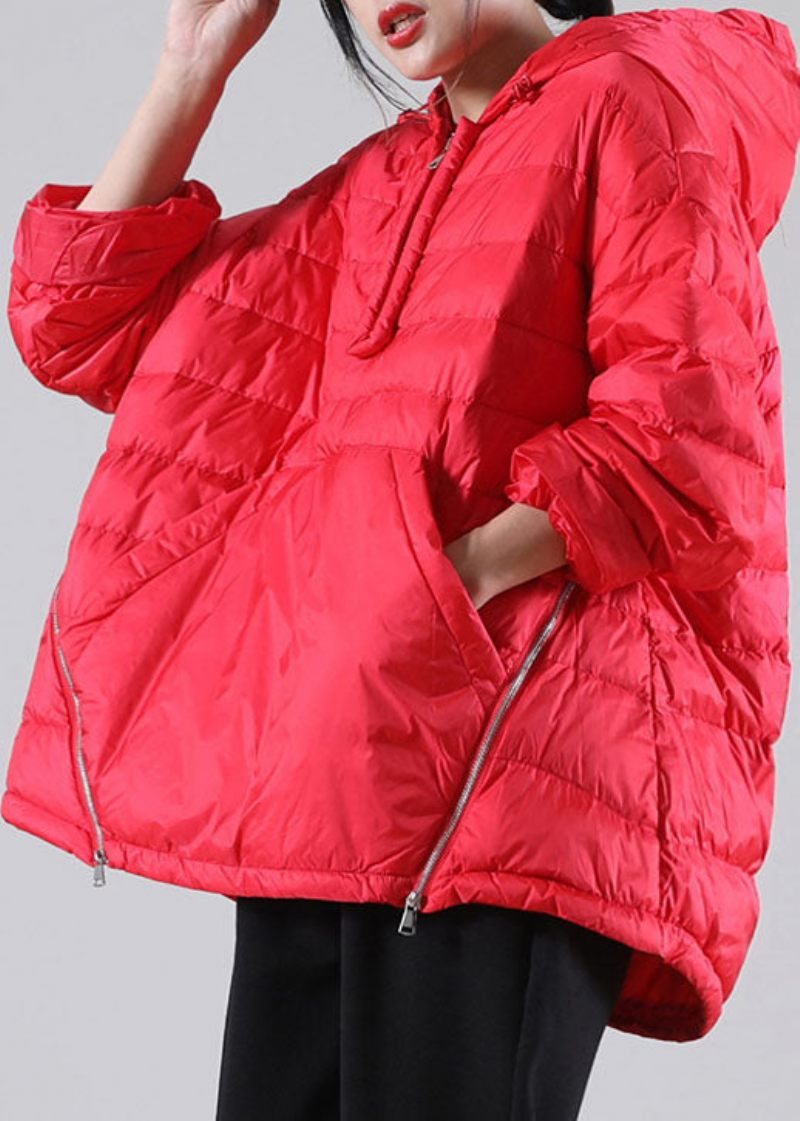 Bohemian Röda Hooded Pockets Duck Dunjackor Vinter - Dunjackor för kvinnor