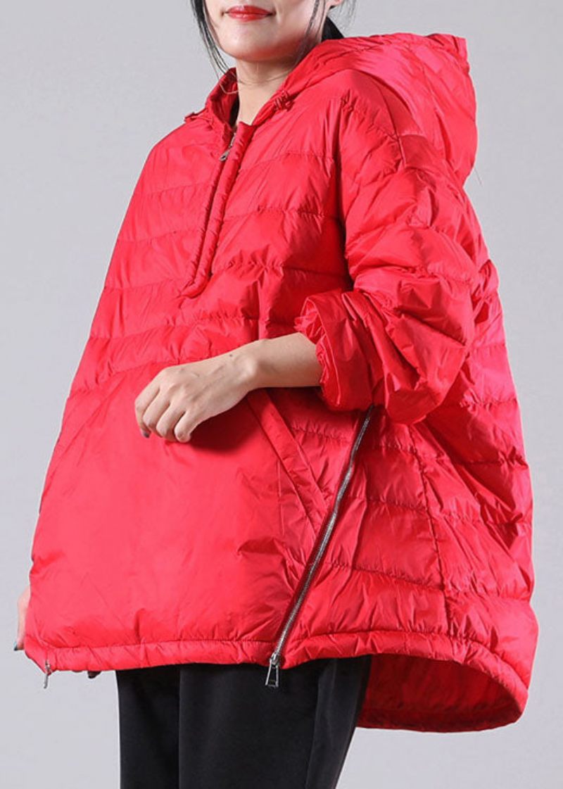 Bohemian Röda Hooded Pockets Duck Dunjackor Vinter - Dunjackor för kvinnor