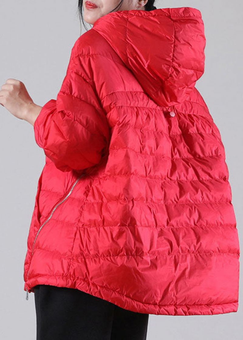 Bohemian Röda Hooded Pockets Duck Dunjackor Vinter - Dunjackor för kvinnor