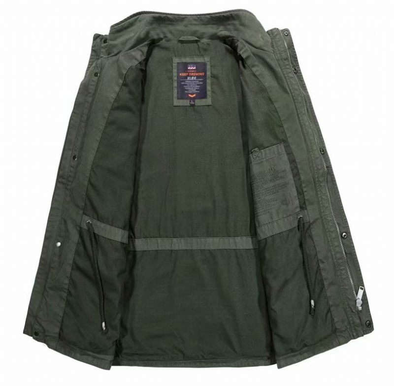 Bomullsjackor Jeansjackor För Män Lång Krage Med Flera Fickor Casual Coat Militär Vindjacka För Män - 58171 Khaki