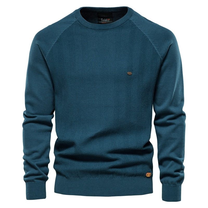 Bomullströja Med Droppärm Herr Casual Enfärgad Basic Pullovers Stickade Tröjor Ny Vinterkvalitet Herrtröja - Marinblå