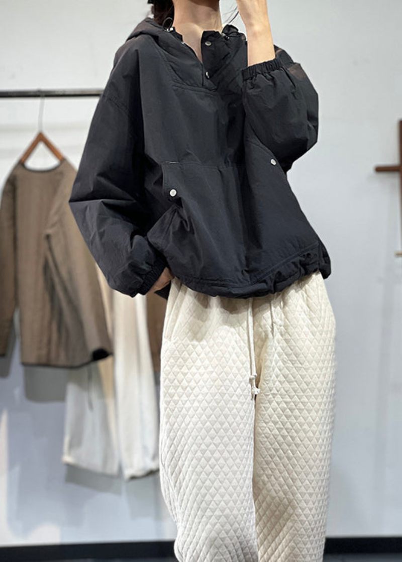 Boutique Casual Svart Patchwork Fin Bomullsfylld Hood Top Winter - Dunjackor för kvinnor