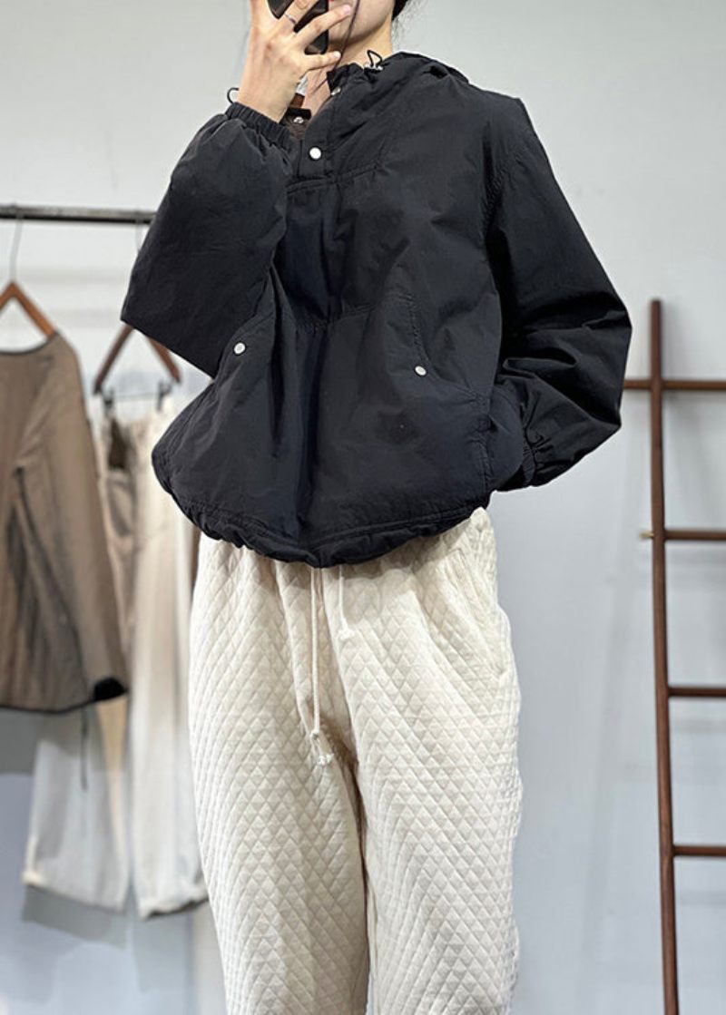 Boutique Casual Svart Patchwork Fin Bomullsfylld Hood Top Winter - Dunjackor för kvinnor