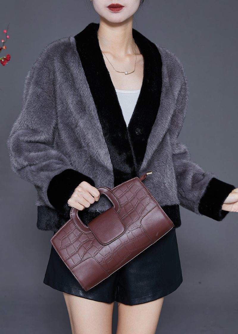 Boutique Grå Oversized Warm Fuzzy Fur Fluffy Coats Vinter - Vinterkappor för kvinnor