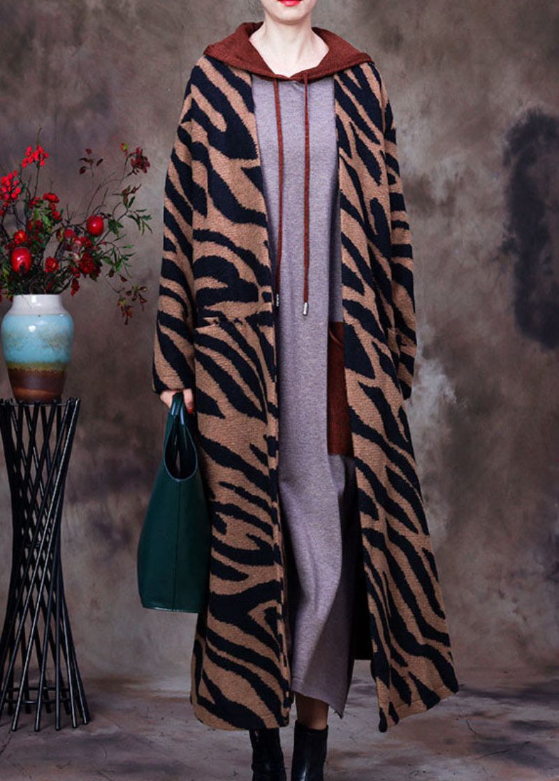 Boutique Leopard V-ringad Fladdermusvinge Ärm Mode Vinter Yllerockar - Vinterkappor för kvinnor
