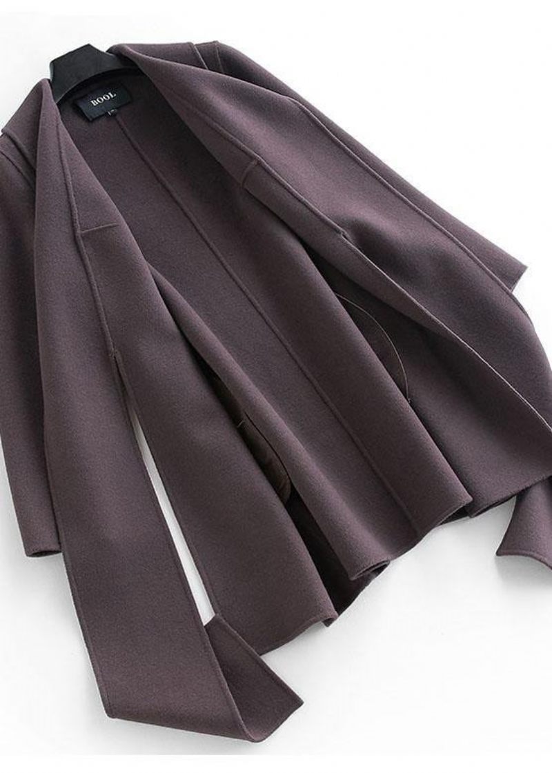 Boutique Lös Långa Långärmade Ytterkläder Mörkgrå Fickor Yllerock Dam - Trenchcoats för kvinnor