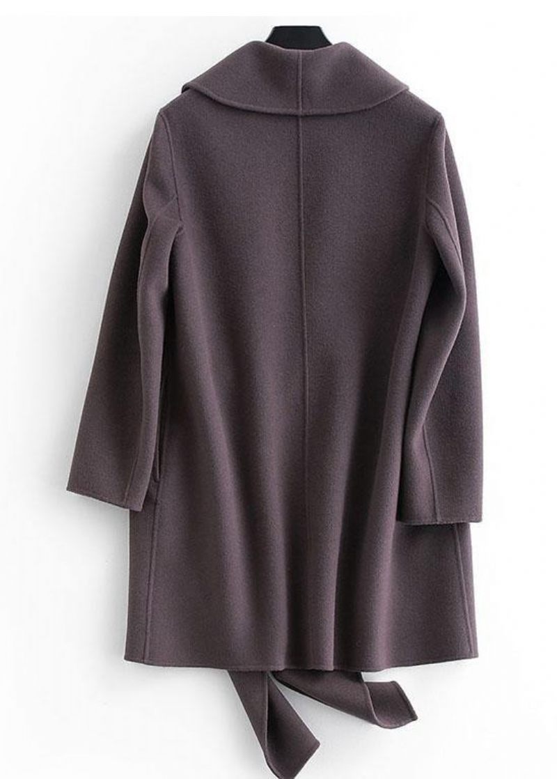 Boutique Lös Långa Långärmade Ytterkläder Mörkgrå Fickor Yllerock Dam - Trenchcoats för kvinnor