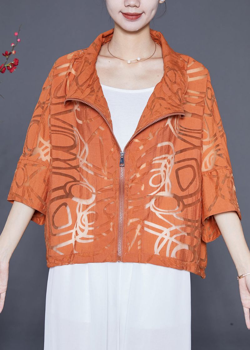 Boutique Orange Oversized Hollow Out Cotton Coat Batwing Sleeve - Vinterkappor för kvinnor