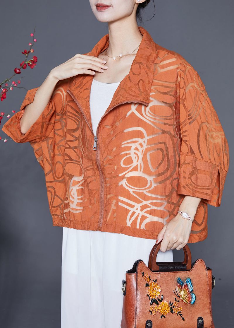 Boutique Orange Oversized Hollow Out Cotton Coat Batwing Sleeve - Vinterkappor för kvinnor