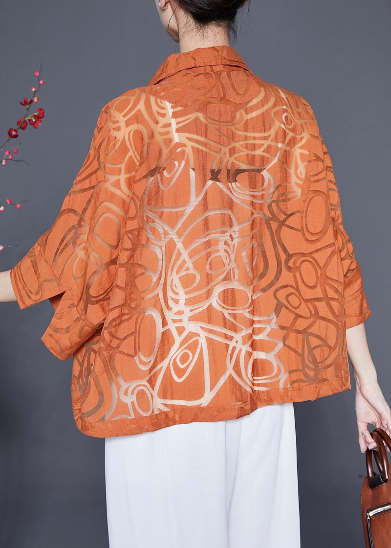 Boutique Orange Oversized Hollow Out Cotton Coat Batwing Sleeve - Vinterkappor för kvinnor