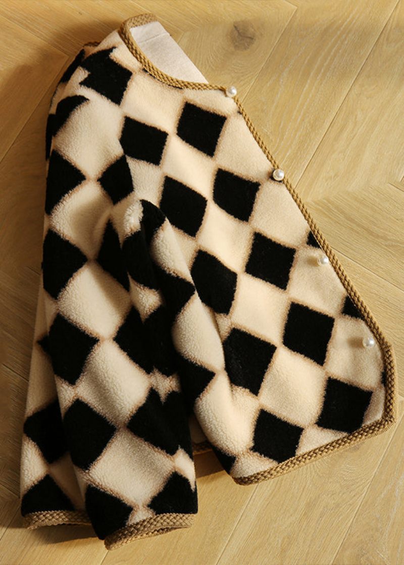 Boutique Pläd O-halsfickor Button Patchwork Ullrockar Höst - Vinterkappor för kvinnor