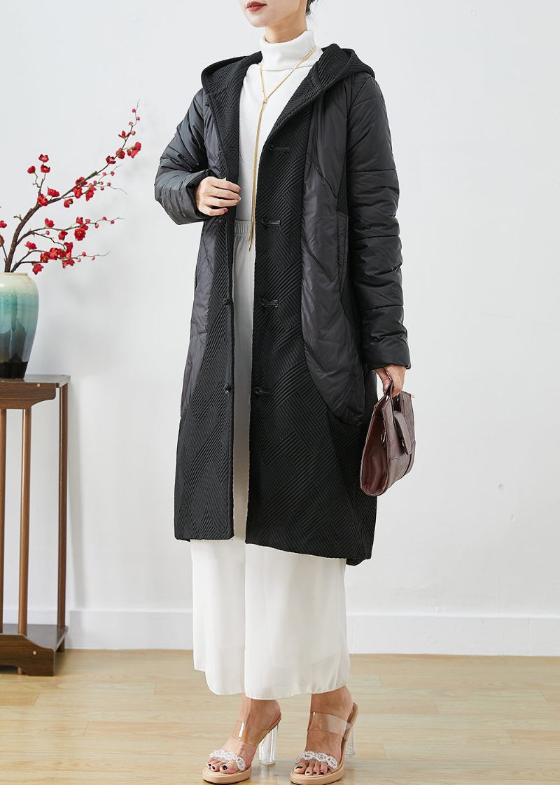 Boutique Svart Hooded Patchwork Kinesisk Button Fin Bomullsfylld Jacka På Vintern - Dunjackor för kvinnor