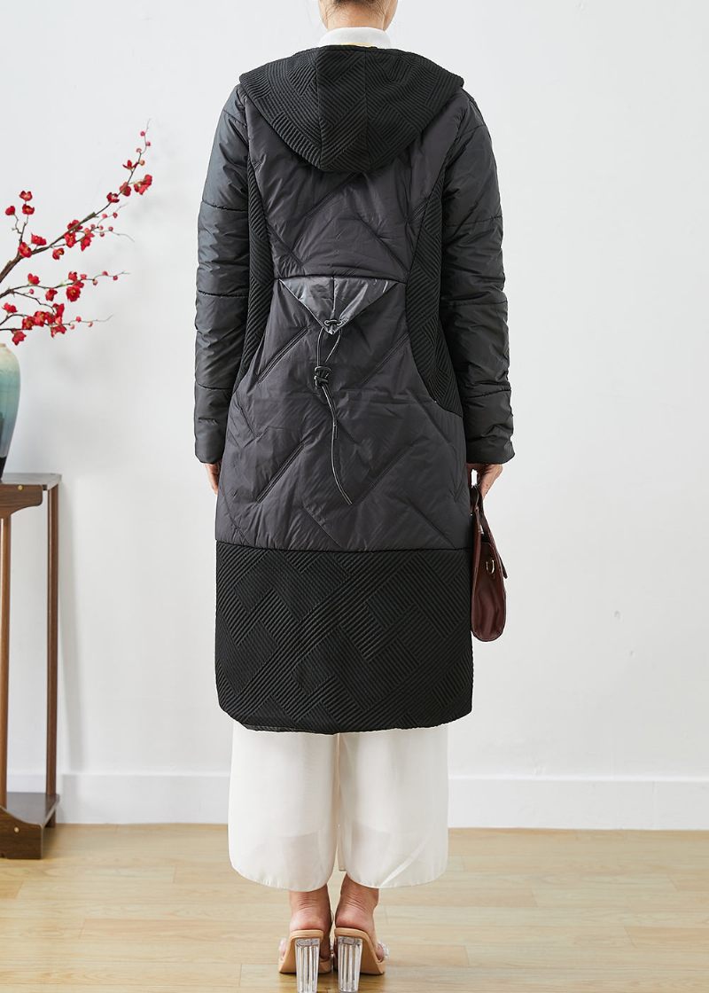 Boutique Svart Hooded Patchwork Kinesisk Button Fin Bomullsfylld Jacka På Vintern - Dunjackor för kvinnor