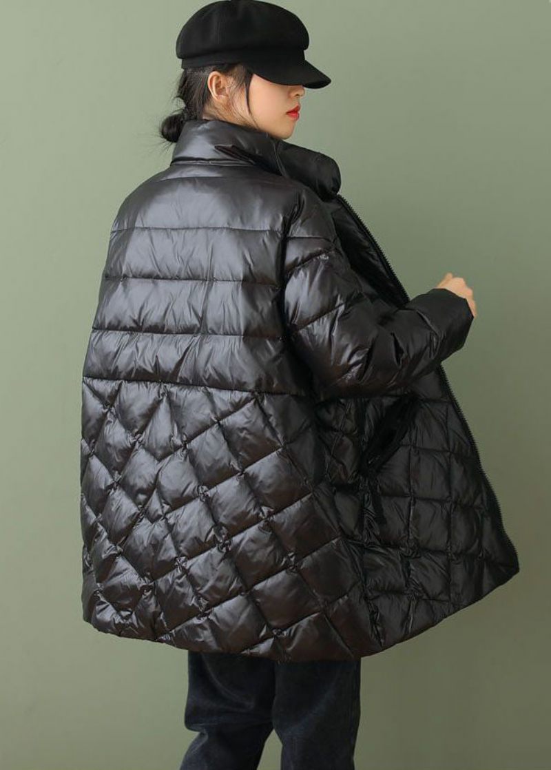 Boutique Svart Zip Up Dragsko Fin Bomullsfylld Parkajacka Vinter - Svart