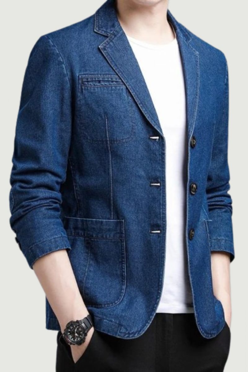 Brittisk Stil Fritid Slim Version Av The Trend Solid Denim Bekväm Blazer För Män