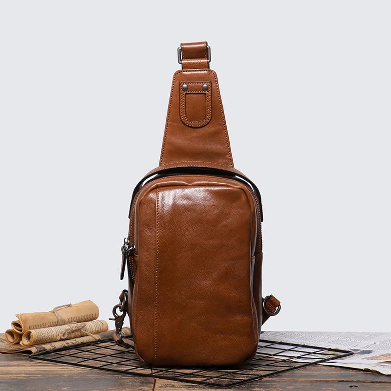 Bröstväska I Äkta Läder För Män Casual Handväska Trendig Crossbody Med Enkel Axel - Vintage Brown