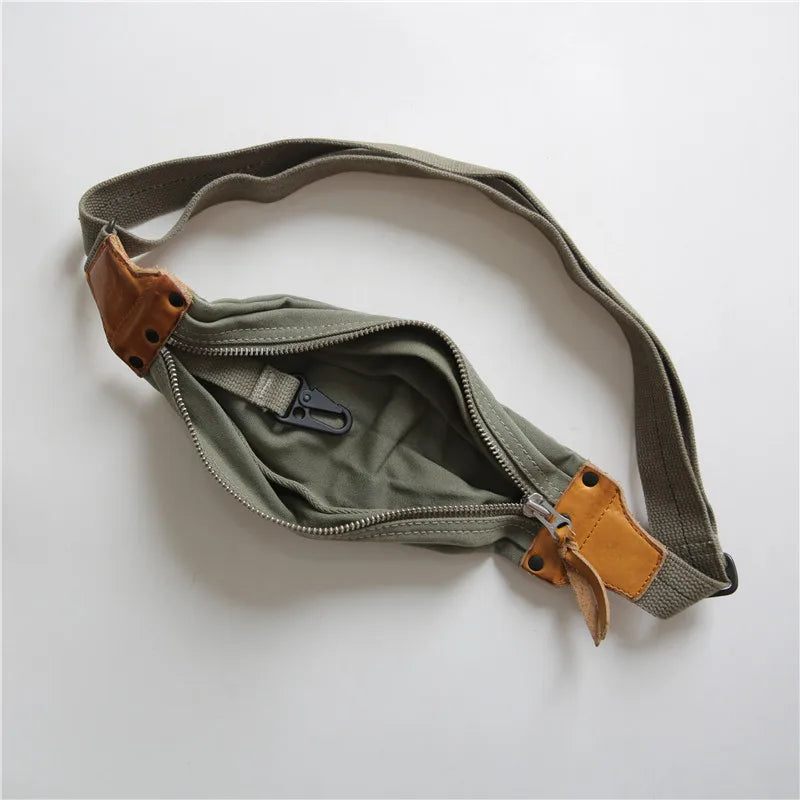 Canvas Och Äkta Läder Bröstväska Handgjorda Casual Travel Crossbody-väskor - Army Green