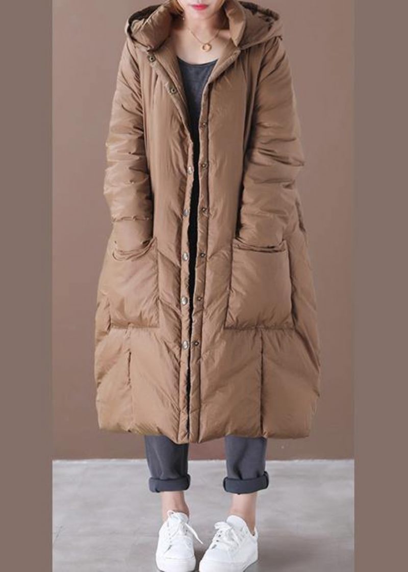 Casual Chokladgås Dunkappa Plus Size Kläder Snöjackor Med Luva Button Down Kvalitetskappor - Dunjackor för kvinnor
