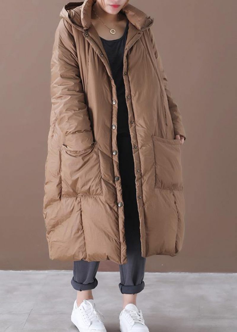 Casual Chokladgås Dunkappa Plus Size Kläder Snöjackor Med Luva Button Down Kvalitetskappor - Dunjackor för kvinnor