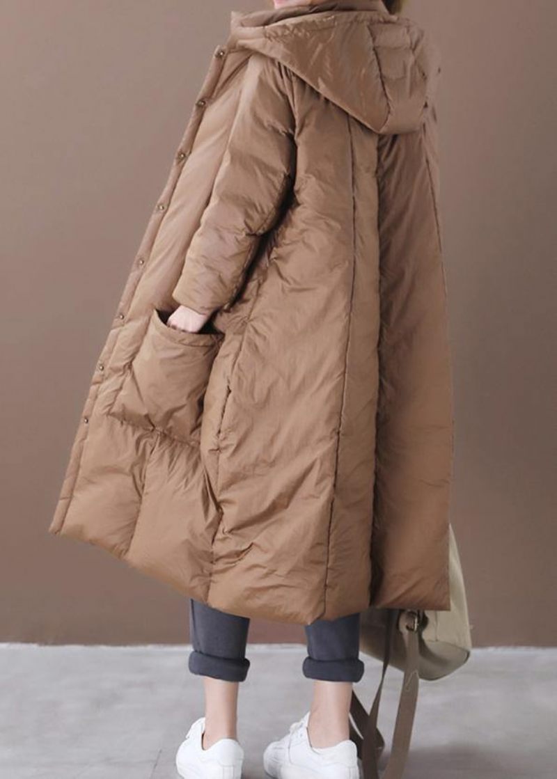 Casual Chokladgås Dunkappa Plus Size Kläder Snöjackor Med Luva Button Down Kvalitetskappor - Dunjackor för kvinnor
