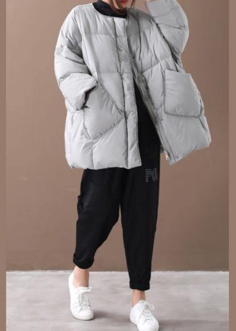 Casual Grå Kvinnor Parkas Överrock Button Down Kappa - Grå