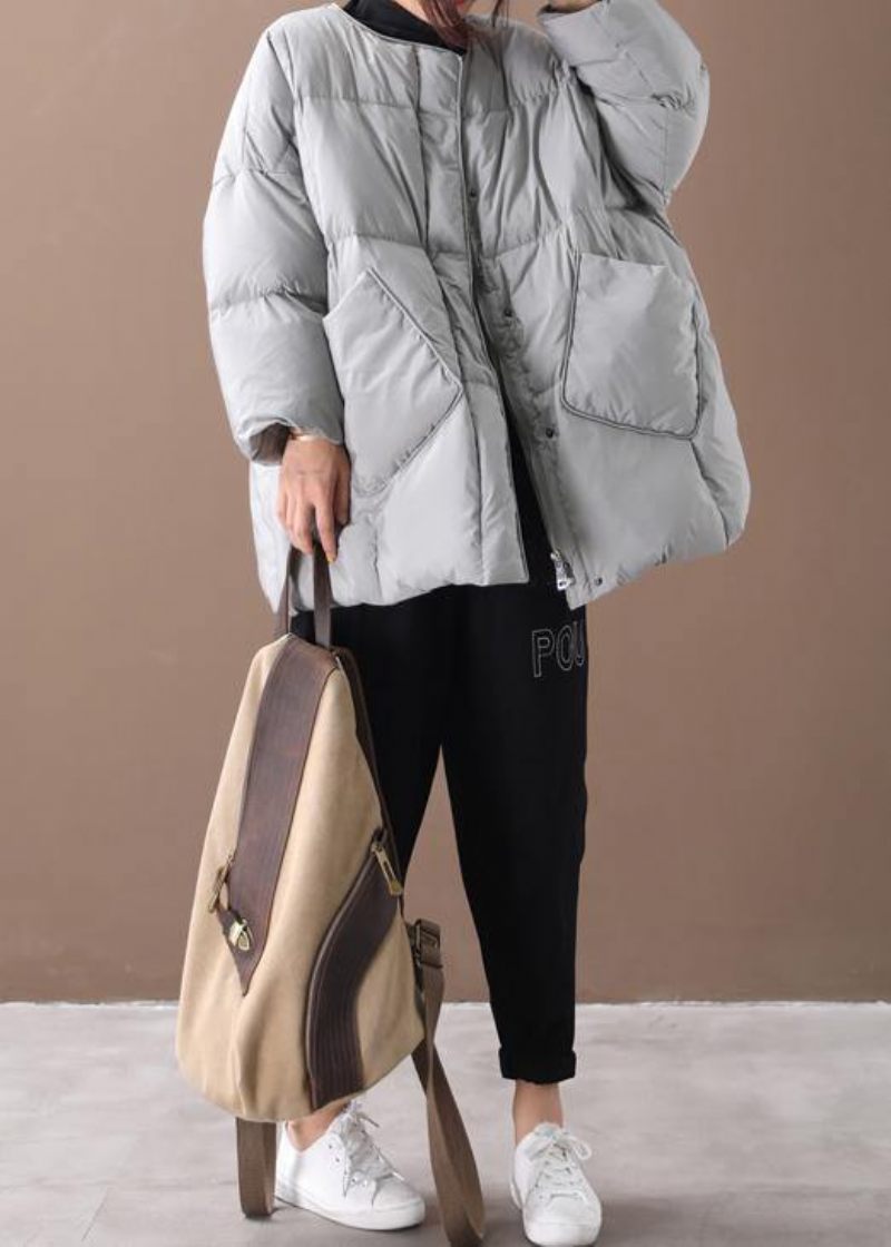 Casual Grå Kvinnor Parkas Överrock Button Down Kappa - Grå