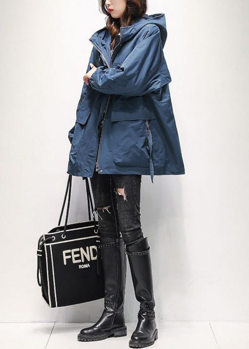 Casual Khaki Zip Up-fickor Dragsko Bomull Hooded Trench Spring - Vinterkappor för kvinnor