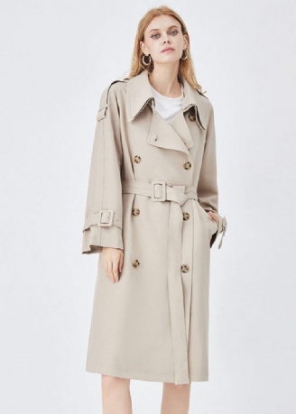 Chic Aprikos Dubbellagerkrage Dubbelbröst Bomull Cinch Trench Spring