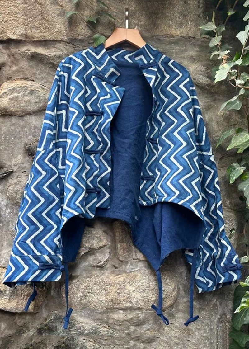 Chic Blått Knapptryck Patchwork Bomullsrock Höst