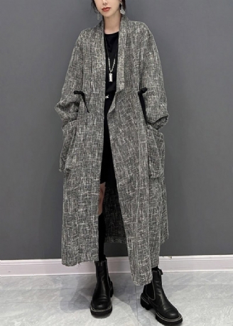 Chic Grå Nagg Rutad Button Trench Coats Fall