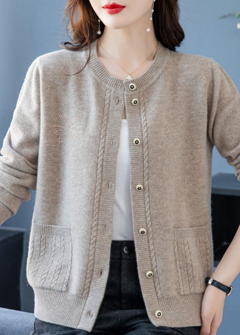 Chic Gröna Fickor Knapp Patchwork Tjock Ull Lös Kappa Höst - Koftor för kvinnor