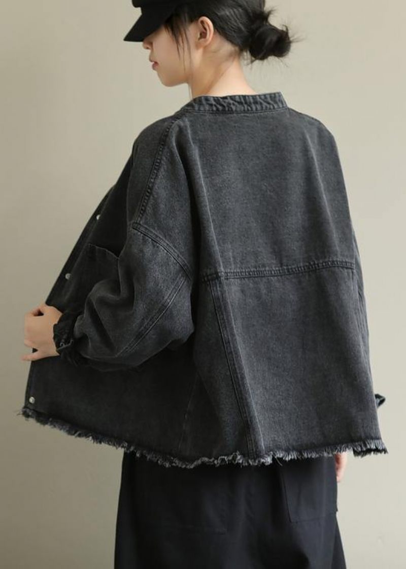 Chic Jeanssvart Plus Size Kläder Arbetsställ Kragfickor Ytterkläder - Blå