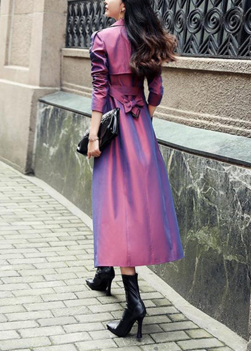 Chic Lila Knappfickor Patchwork Bomull Långa Trenchcoats Höst - Koftor för kvinnor