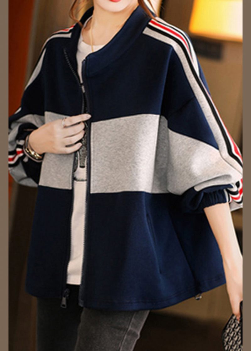 Chic Marin Stativ Krage Dragkedja Patchwork Coat Höst - Vinterkappor för kvinnor