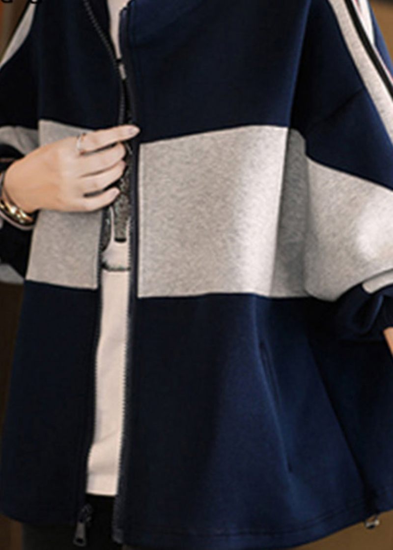 Chic Marin Stativ Krage Dragkedja Patchwork Coat Höst - Vinterkappor för kvinnor