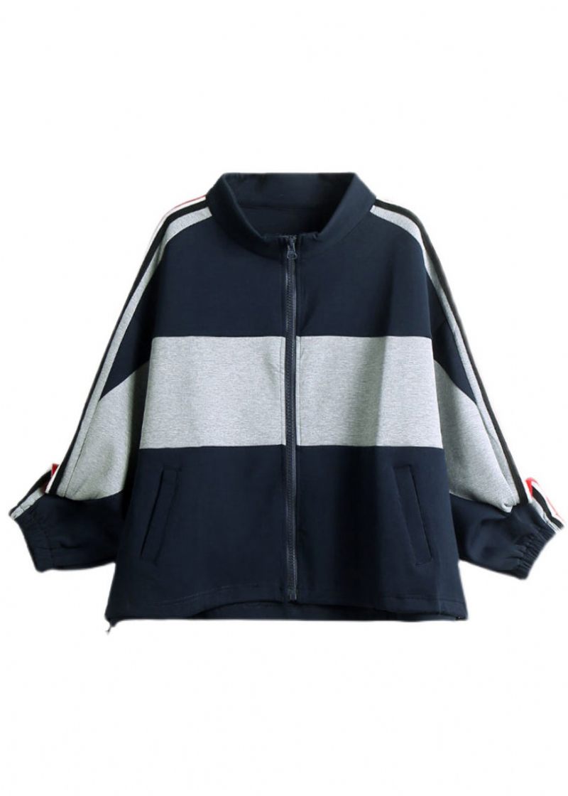 Chic Marin Stativ Krage Dragkedja Patchwork Coat Höst - Vinterkappor för kvinnor